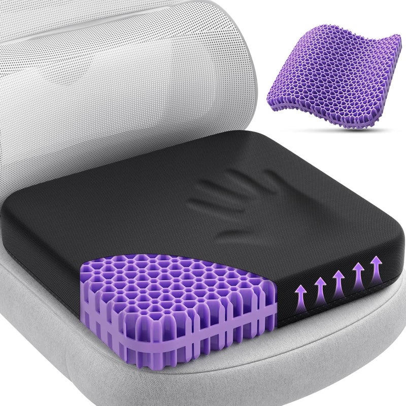 TushGuard Gel Seat Cushion for Long Sitting, Enlarged & Thickened Patent Design, Breathable Cooling for Office Chair, Soft Car Seat Cushion for Wheelchair (X-Large, Black) - Image 1